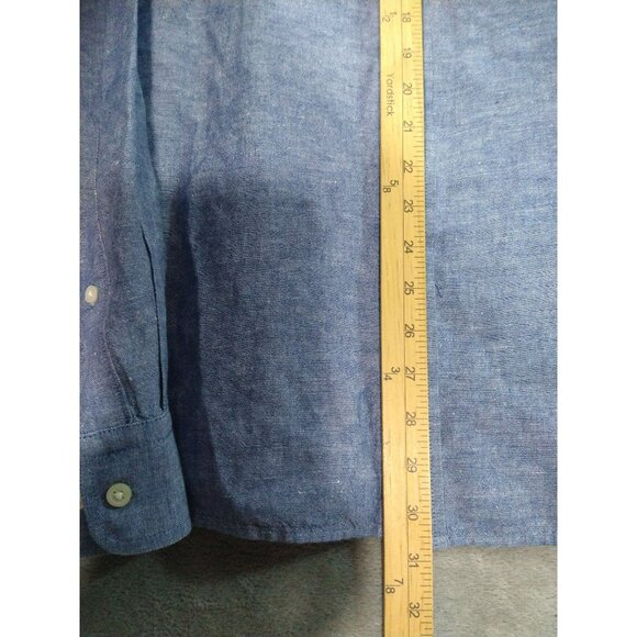 Banana Republic Shirt Mens Large Blue Linen Blend Slim Fit Long Sleeve Button Up - Picture 4 of 10